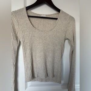 Full Tilt Beige Ribbed Scoop Neck Sweater